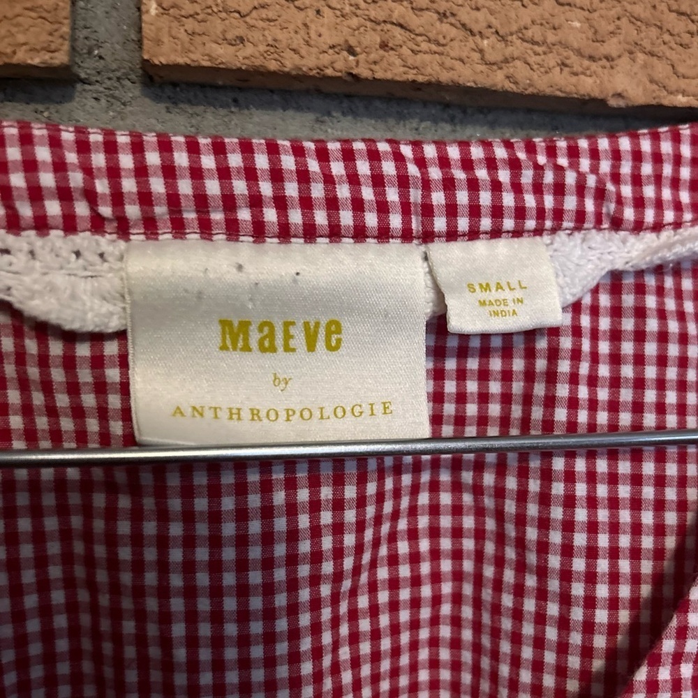 Maeve Anthropologie Gingham Tunic Top Red & White Blouse Oversized Size Small - Picture 5 of 8